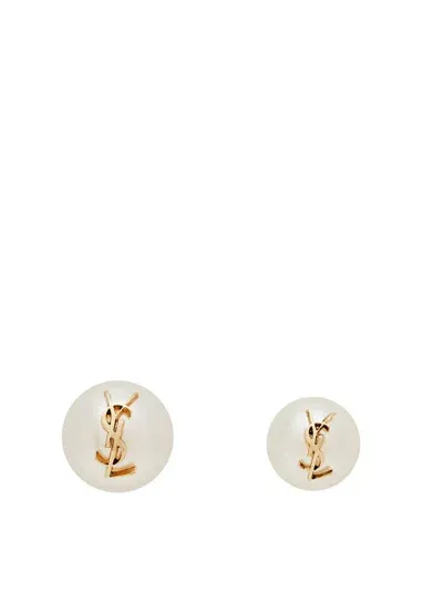 Saint Laurent Logo Plaque Earrings In White