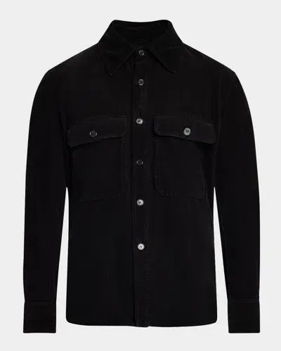 Saint Laurent Men's Corduroy Overshirt In Grey