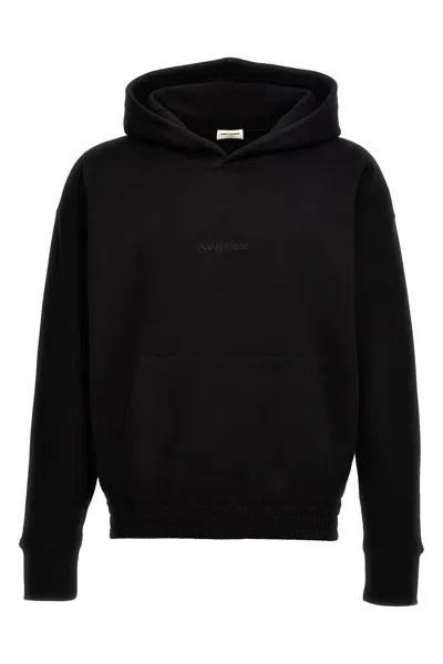 Saint Laurent Men Logo Embroidery Hoodie In Black