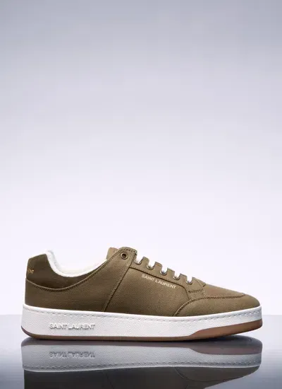 Saint Laurent Sl61 Suede-trimmed Canvas Sneakers In Green