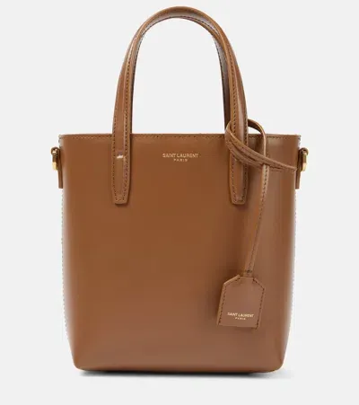 Saint Laurent Shopping Tag Detail Tote Bag In Brown