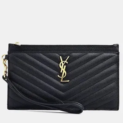 Pre-owned Saint Laurent Monogram Bill Clutch In Black