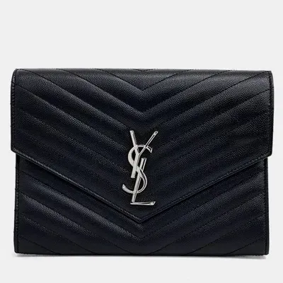 Pre-owned Saint Laurent Monogram Envelope Clutch In Black