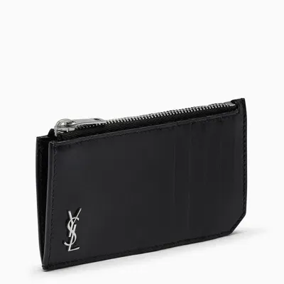 Saint Laurent Monogram Zip Credit Card Holder In Black