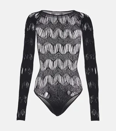 Saint Laurent Open-knit Bodysuit In Black