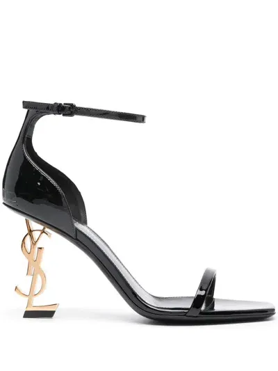 Saint Laurent Opyum 85mm Patent-leather Sandals In 1000 Ner0