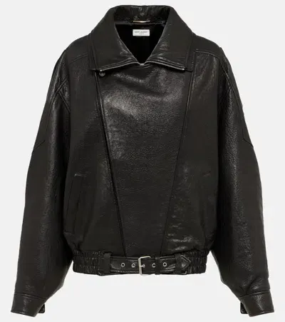 Saint Laurent Oversized Leather Blouson In Black