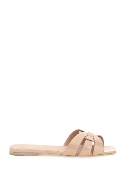 Saint Laurent Patent Leather Tribute Nu Pieds Slides In Pink