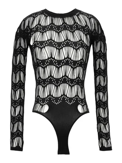 Saint Laurent Perforated Jersey Bodysuit In Black