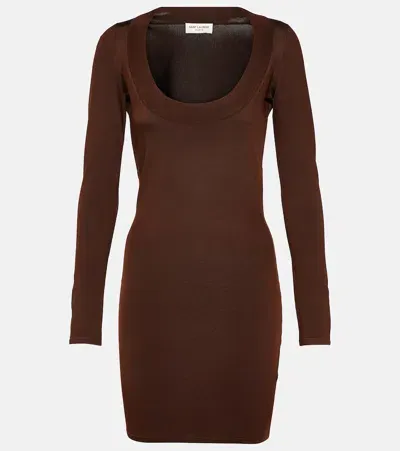 Saint Laurent Viscose Blend Mini Dress In Chocolat