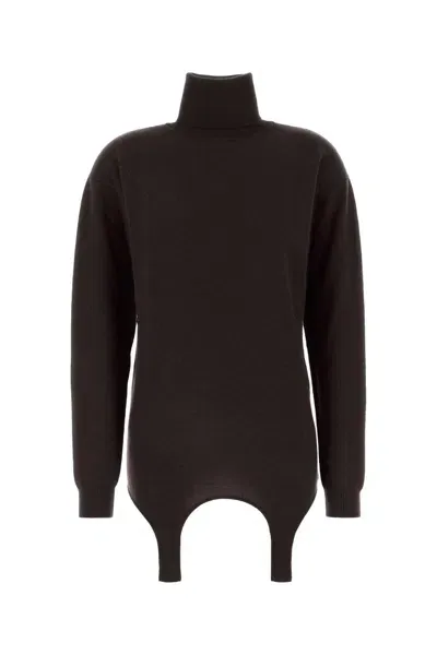 Saint Laurent Pull Col Roule Detail Porte-ja In Brown