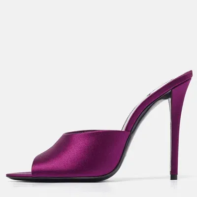 Pre-owned Saint Laurent Purple Satin Slide Sandals Size 38