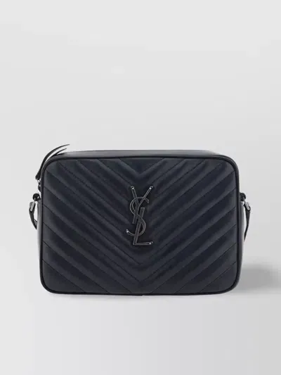 Saint Laurent Quilted Chevron Calfskin Shoulder Bag In Black