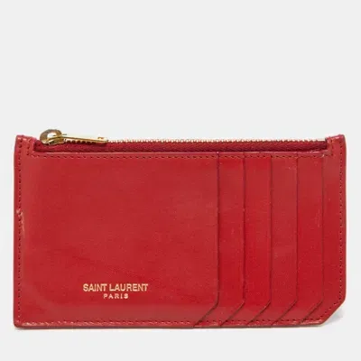 Pre-owned Saint Laurent Red Leather Zip Card Case