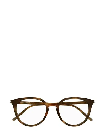 Saint Laurent Round Frame Glasses In 002 Havana Havana Transpa