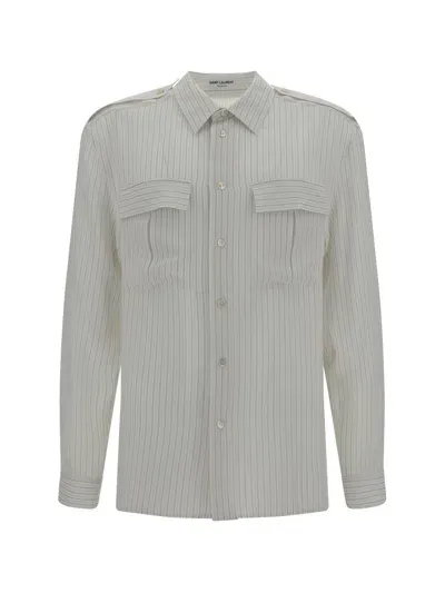 Saint Laurent Shirt In Beige/gris/noir