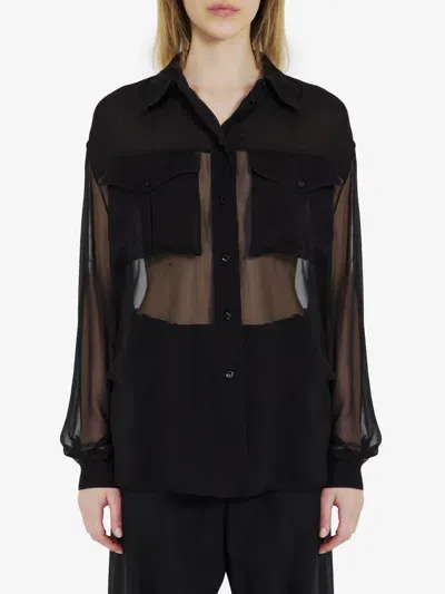 Saint Laurent Silk Crepe Shirt In Black