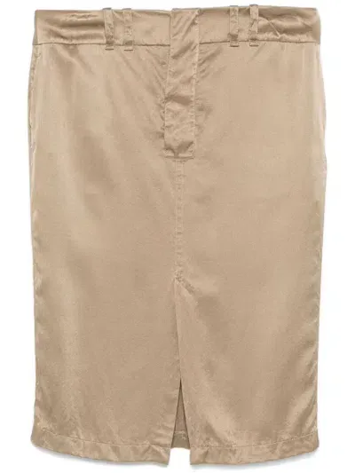 Saint Laurent Silk Pencil Skirt In Neutrals