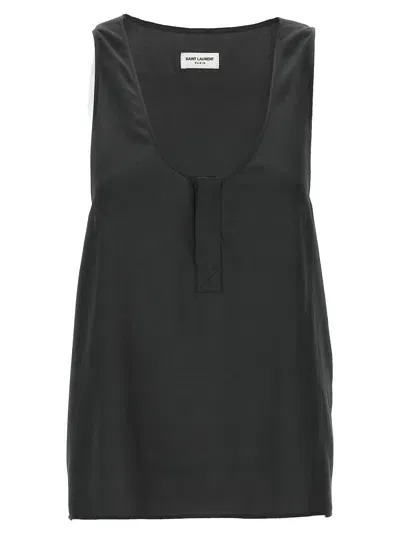 Saint Laurent Silk Tank Top In Gray