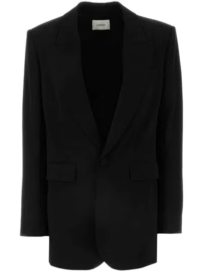 Saint Laurent Single-breasted Silk Blazer In Black