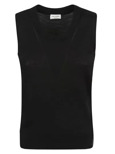 Saint Laurent Sleeveless Jumper In Noir