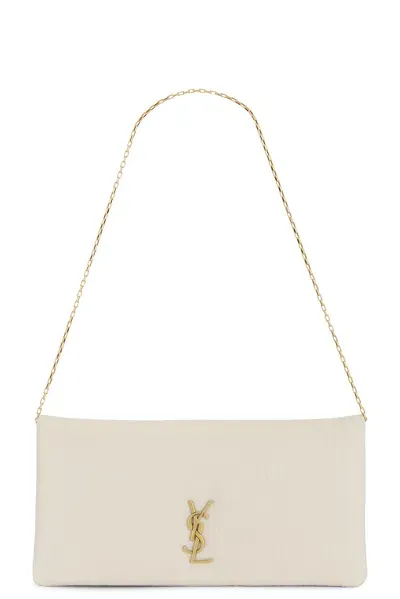 Saint Laurent Small Pouch On Chain In Crema Soft