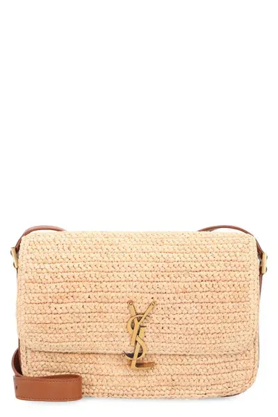 Saint Laurent Solferino Raffia Shoulder Bag In Beige