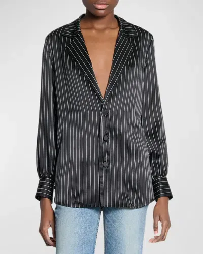 Saint Laurent Striped Silk Button-front Blouse In Off White