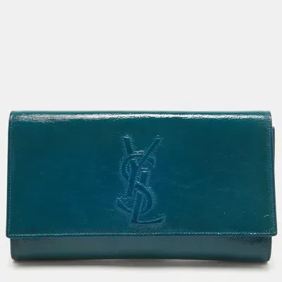 Pre-owned Saint Laurent Teal Patent Leather Belle De Jour Flap Clutch In Green