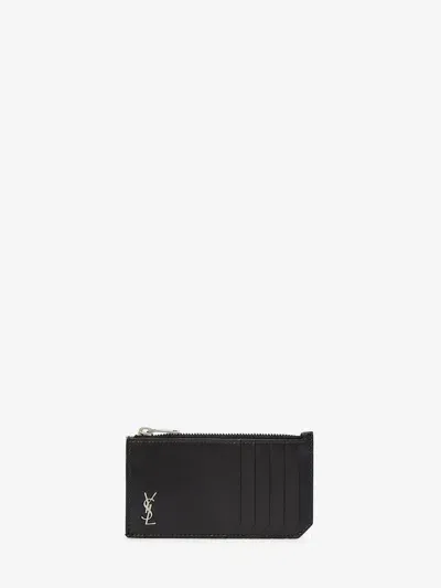 Saint Laurent Tiny Cassandre Fragments Cardholder In Black