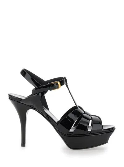 Saint Laurent Tribute 75 Platform Sandalcuir Vernis In Black