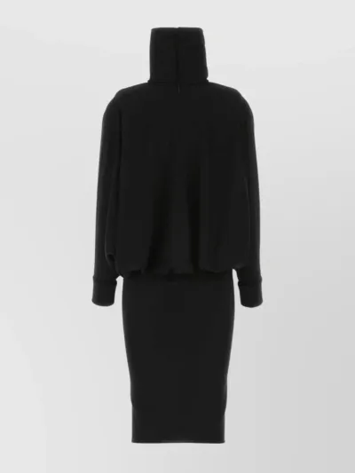 Saint Laurent Draped Wool Turtleneck Mini Dress In Black