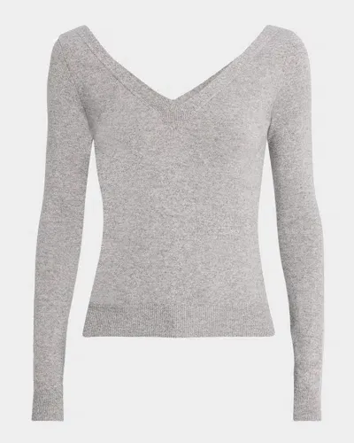 Saint Laurent V-neck Cashmere Sweater In Gris Chine