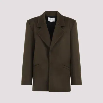 Saint Laurent Virgin Wool Coat In Kaki