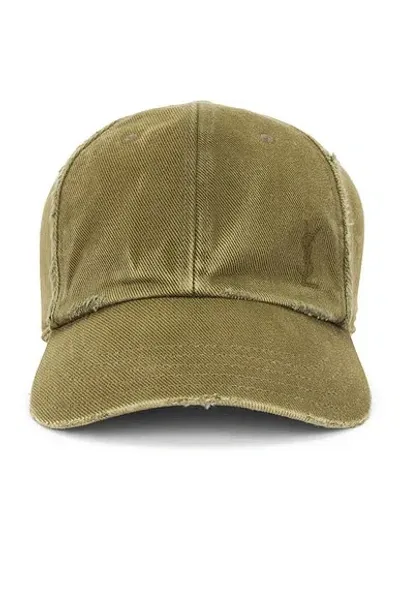 Saint Laurent Washed Denim Cap In Khaki