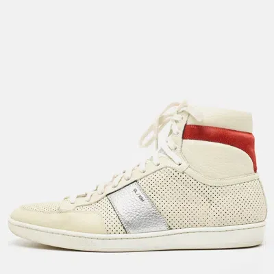 Pre-owned Saint Laurent White Perforated Leather High Top Sneakers Size 43