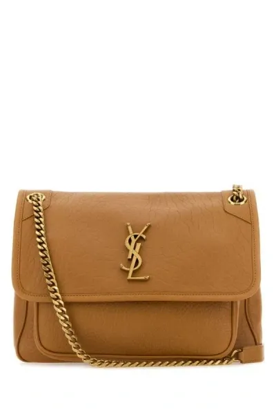 Saint Laurent Woman Camel Leather Medium Niki Shoulder Bag In Brown