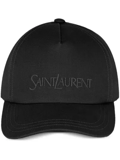 Saint Laurent Logo-embroidered Cotton And Linen-blend Gabardine Baseball Cap In Black