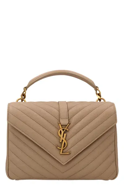 Saint Laurent Medium Collège Quilted Leather Bag In Cream