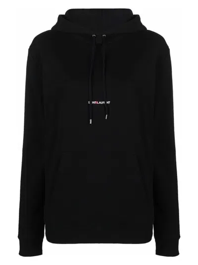 Saint Laurent Women's Hoodie Negra Logo Blanco Rojo In Noirblanc