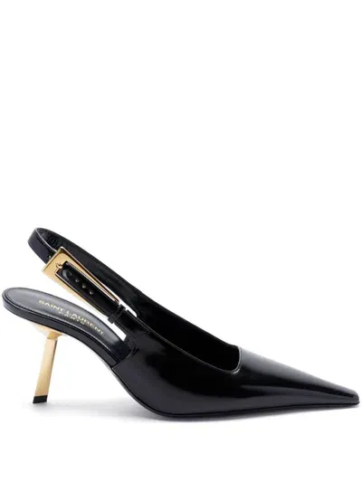 Saint Laurent Lee Slingback Pumps In Glazed Leather In Black