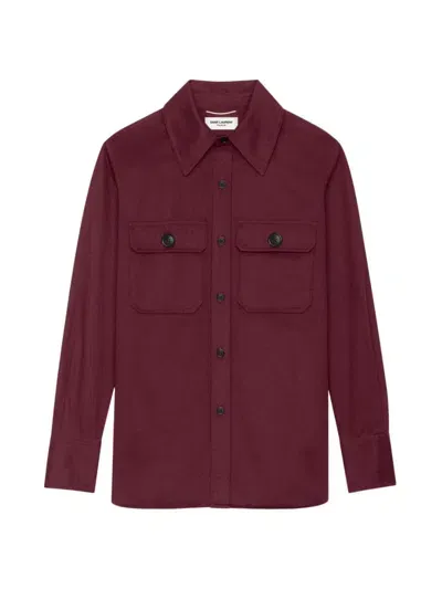 Saint Laurent Saharienne Long-sleeve Shirt In Aubergine