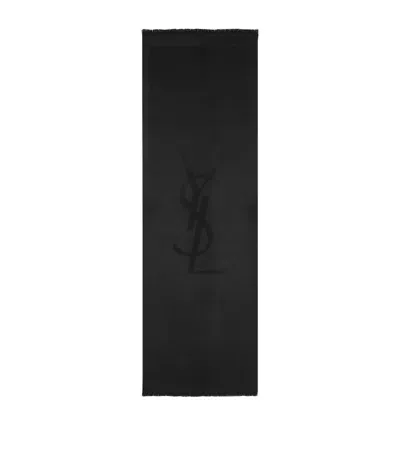 Saint Laurent Wool Logo Scarf In Black