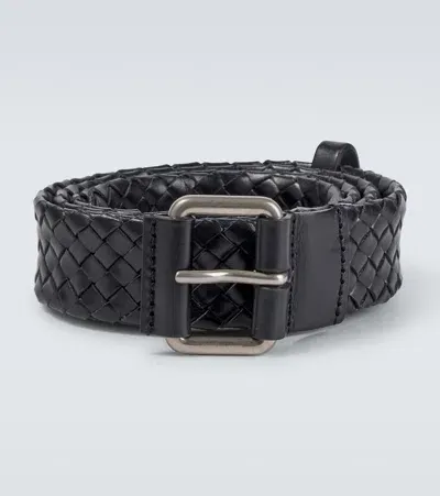 Saint Laurent Woven Leather Belt In Schwarz