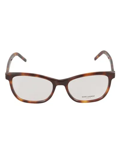 Saint Laurent Ysl Hinge Oval Frame Glasses In Havana/transparent