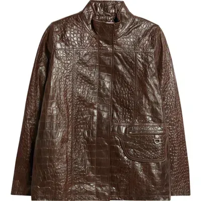 Saks Potts Baba Croc Embossed Leather Jacket In Brown Croco