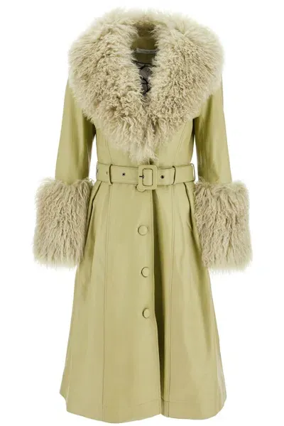 Saks Potts Foxy Leather And Shearling Long Coat In Green