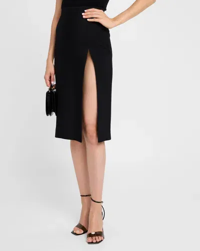 Salon 1884 Ezra Wool And Silk-blend Twill Skirt In Black