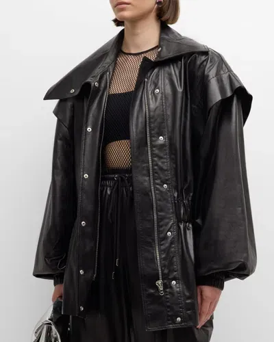 Salon 1884 Misha Leather Track Jacket In Black