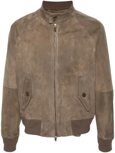 Salvatore Santoro Zip-up Suede Bomber Jacket In Light Brown